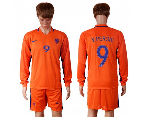 Holland #9 V.persie Home Long Sleeves Soccer Country Jersey - Click Image to Close